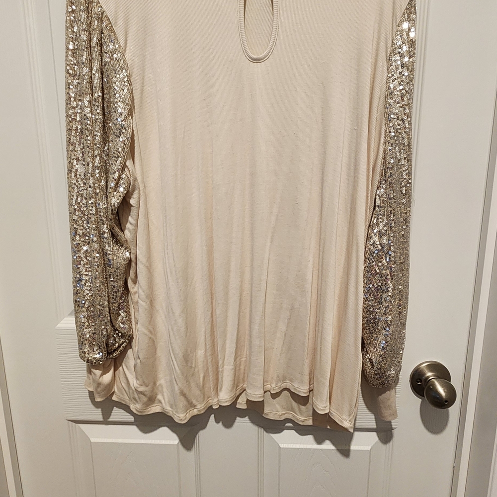 Maurices Cream Top with Sequin Sleeves